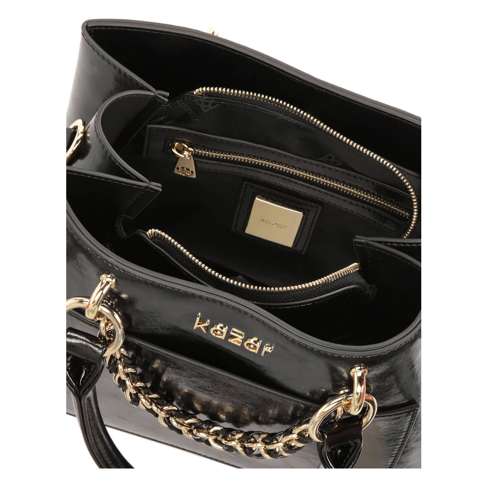 Kazar Zwarte handtas met handvatten versierd met ketting Black Dames