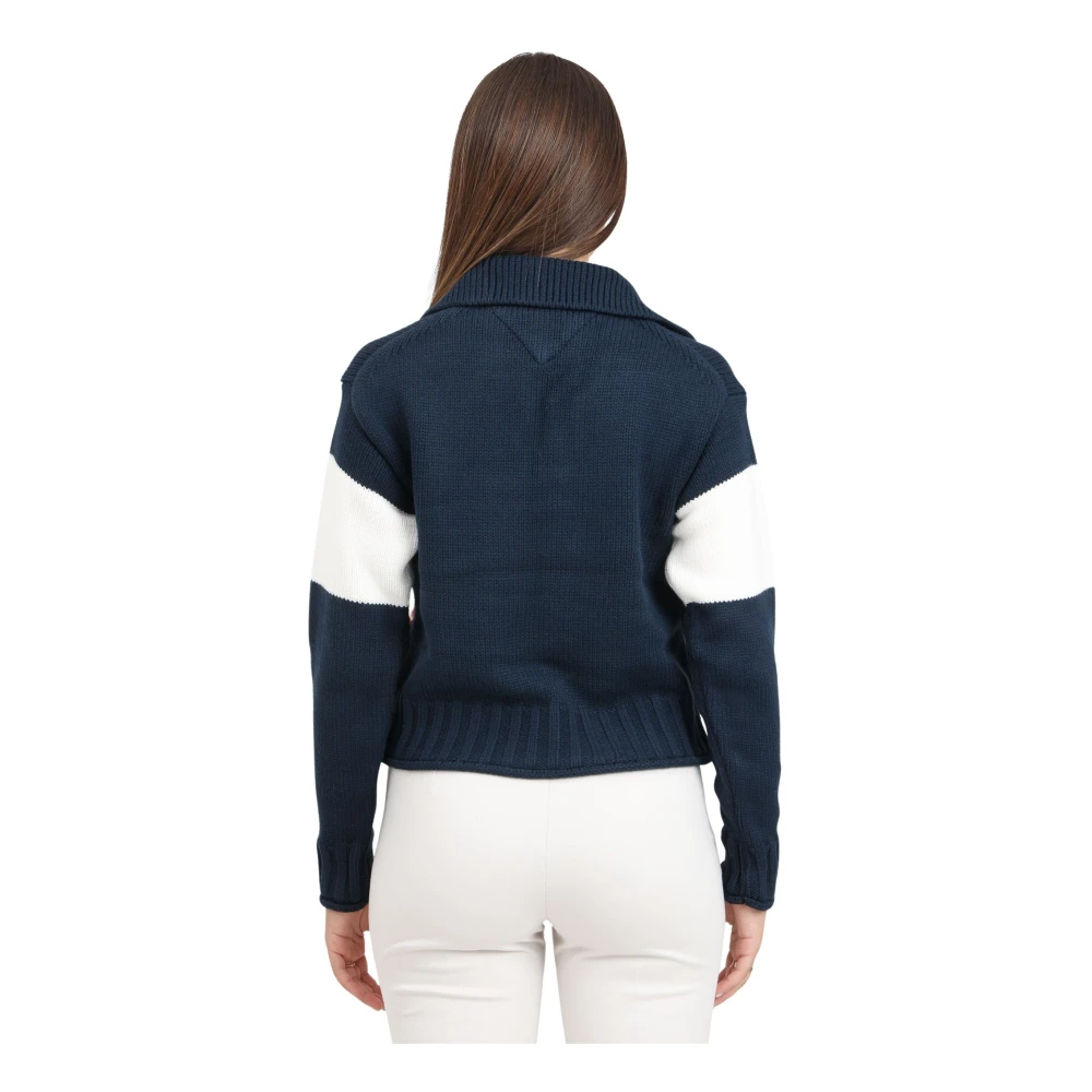 Tommy Jeans Blauwe V-hals trui met rugby kraag Blue Dames