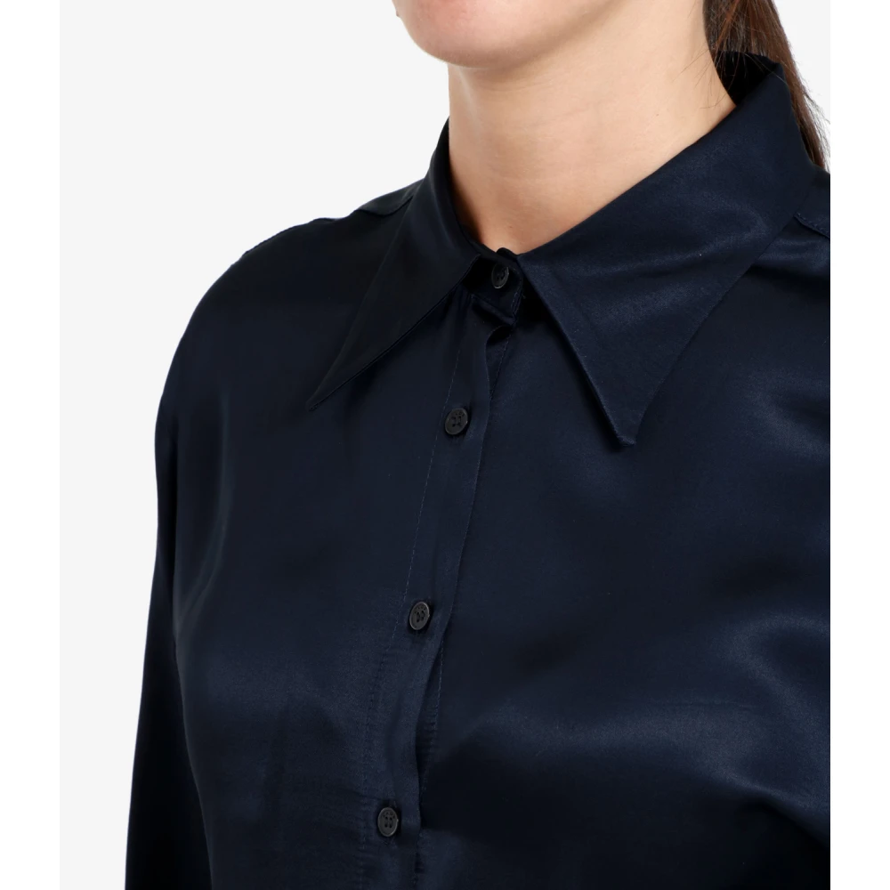 Kaos Blauwe Satijnen Overhemd Klassieke Stijl Blue Dames