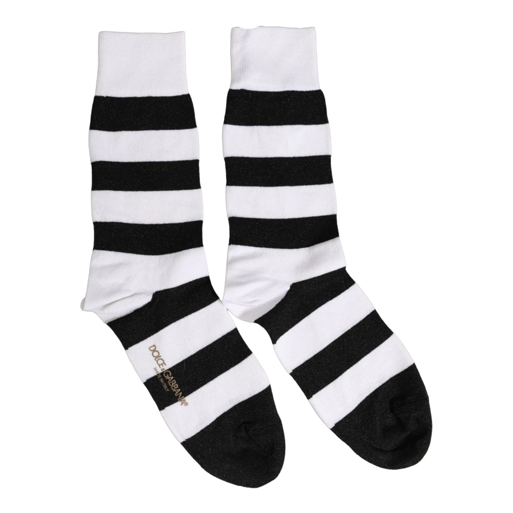 Dolce & Gabbana Black White Stripes Mid Calf Accessory Socks - Unisex - Socks - Multicolor - One Size - Underwear - Image 1