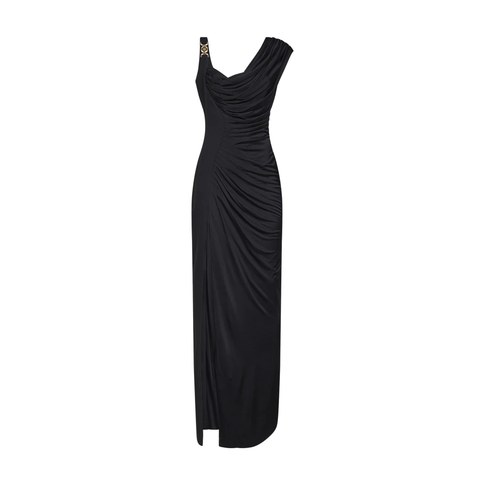 Versace Vrouw Zwart Kleedjes Dames, L, Satijn, Medusa '95 Draped Gown