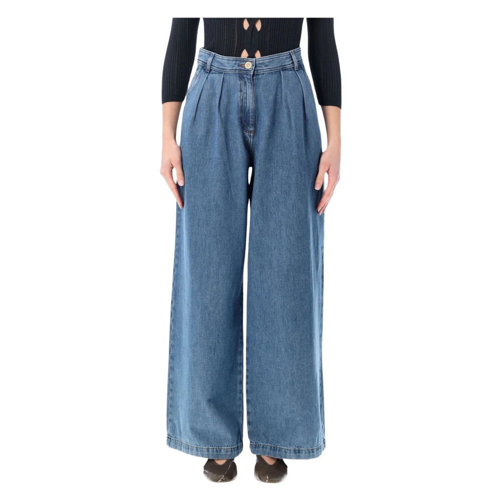 Sessun Women's Blue Wide Jeans, 2XS, Diegui Pleated Denim
