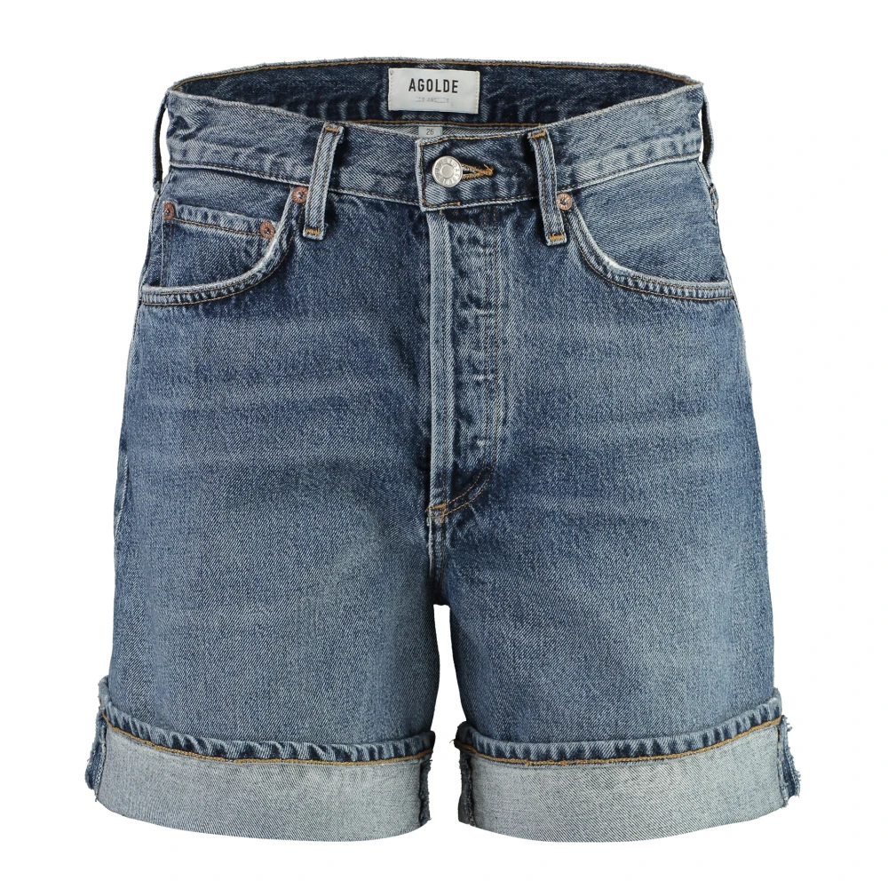 Agolde Denim Shorts met Metalen Knopen Blue Dames