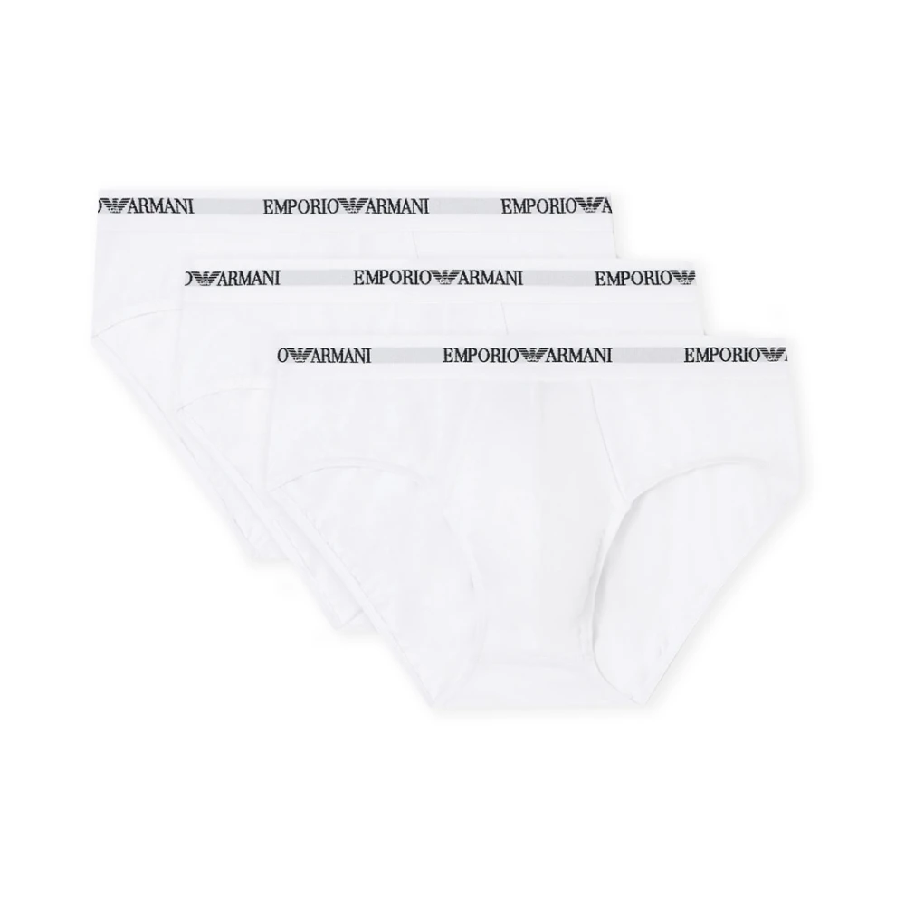 Emporio Armani Mannelijk Wit Ondergoed Heren, M, Katoen, Drie-Pack Stretch Jersey Slips