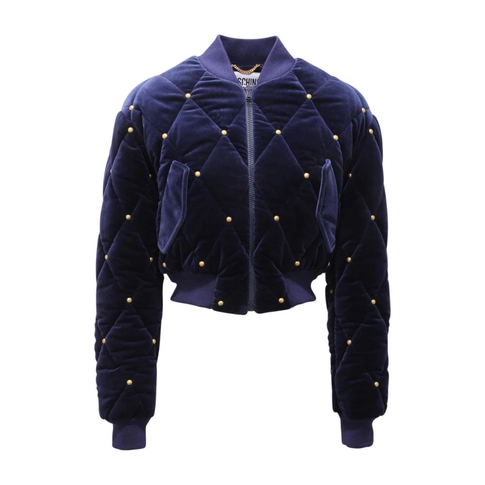 Moschino Blue Bomber Jackets, Female, M, Velvet Bomber Jacket