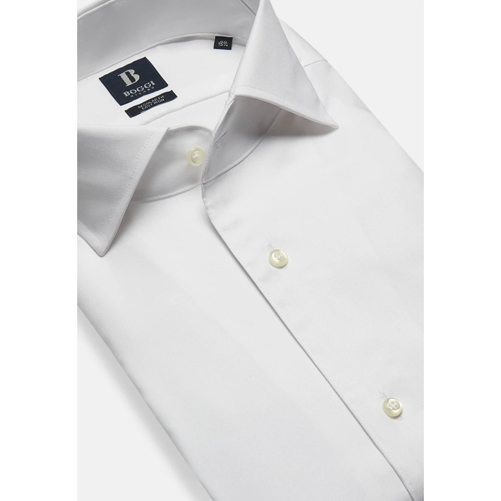 Boggi Milano Regular Fit Wit Overhemd van Pinpoint Katoen White Heren