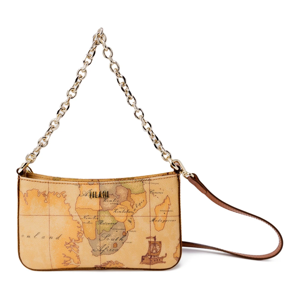 Alviero Martini 1a Classe Beige Bedrukte Schoudertas met Rits Beige Dames