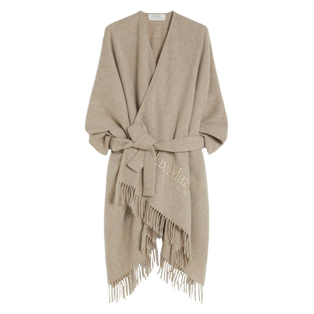 Max Mara Bruine Poncho met Franjes en Riem Brown Dames