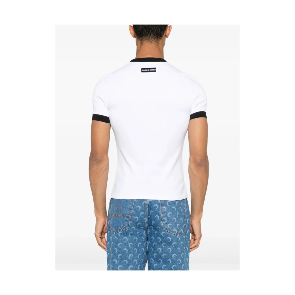 Marine Serre Witte Crew Neck T-shirt met Contrasterende Trim White Heren