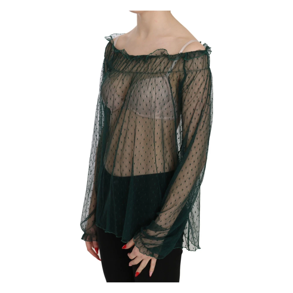 Pink Memories Elegante groene mesh-top met lange mouwen Green Dames