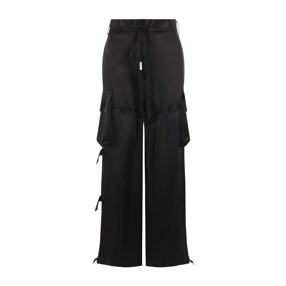 Ann Demeulemeester Zwarte Cargo Broek met Grosgrain Taille Black Dames