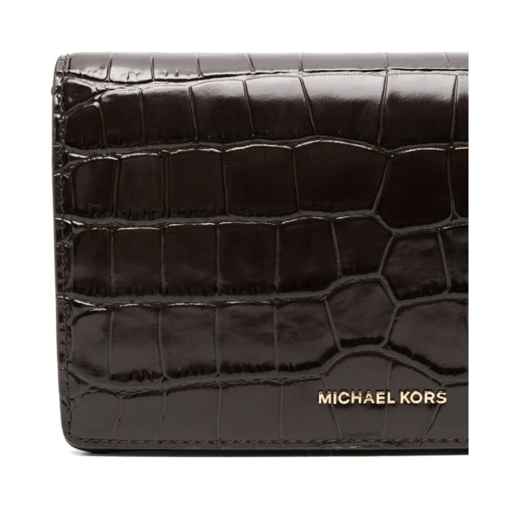 Michael Kors Bruin Leren Schoudertas Krokodileffect Brown Dames