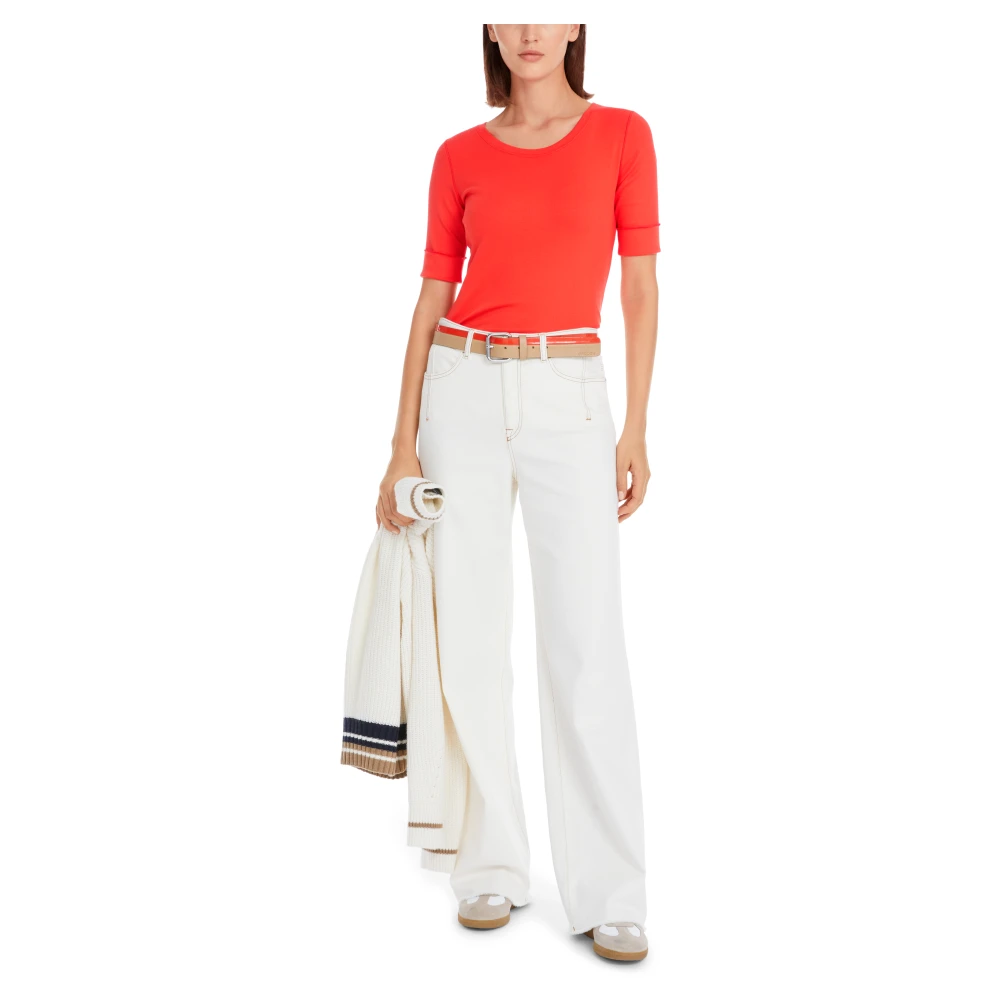 Marc Cain Stretch katoenen geribbeld longsleeve shirt Red Dames