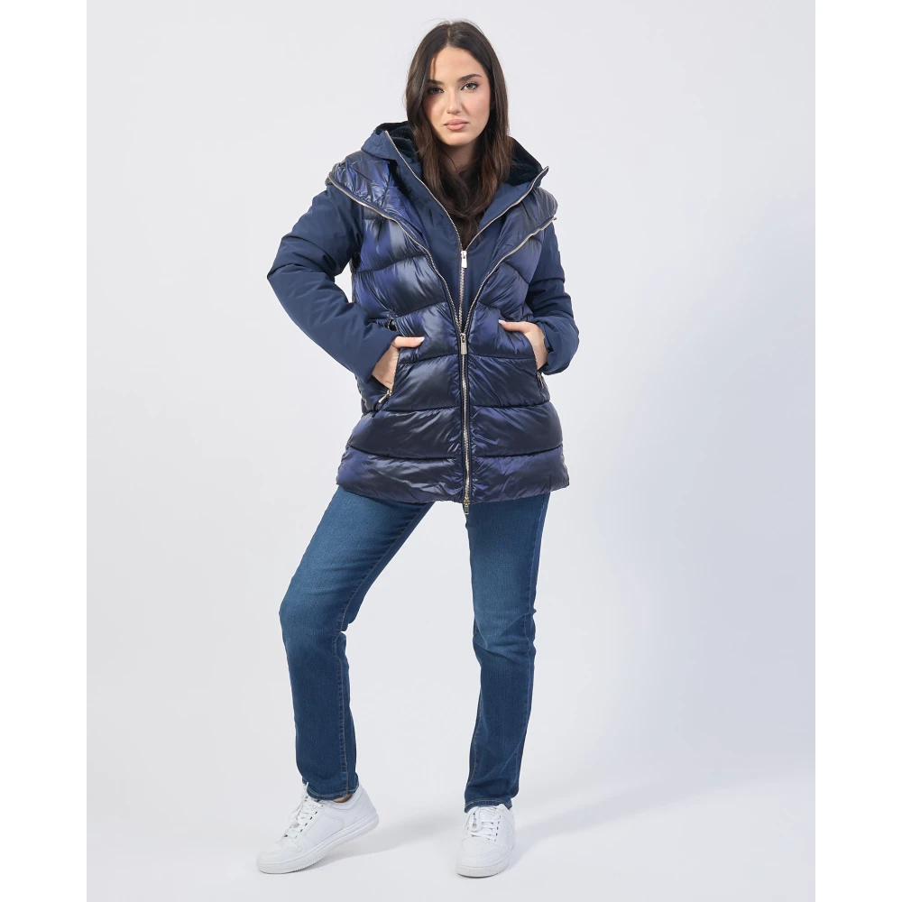 YES ZEE Blauwe gewatteerde jas met dubbele capuchon Blue Dames