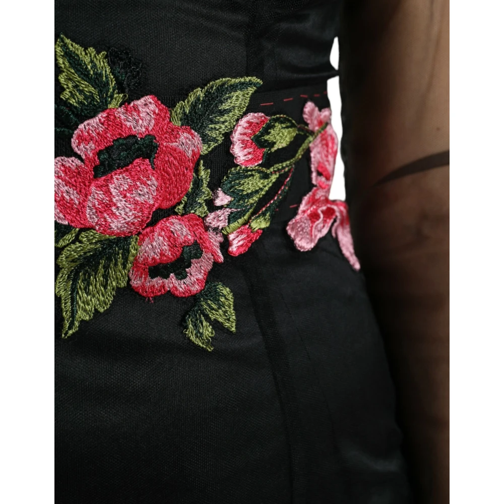Dolce & Gabbana Bloemen Geborduurde Tule Avondjurk Black Dames