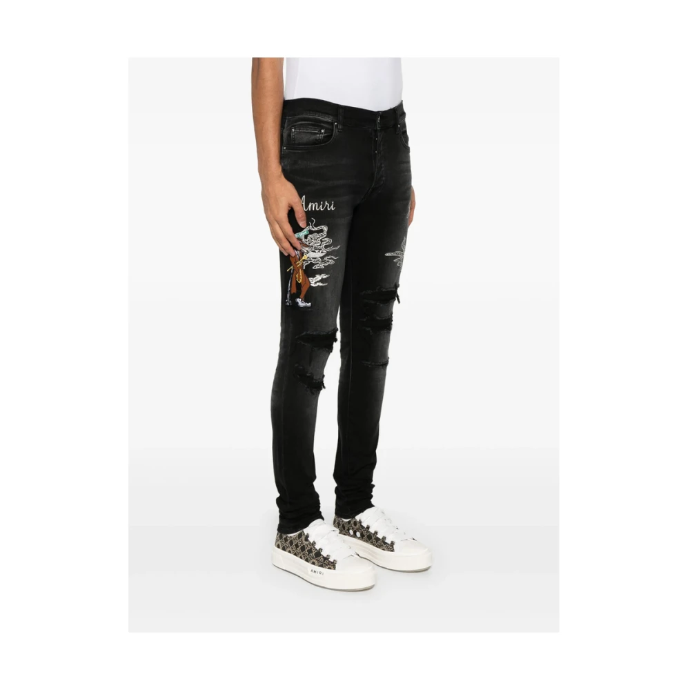 Amiri Zwarte Ripped Jeans met Geborduurd Motief Black Heren