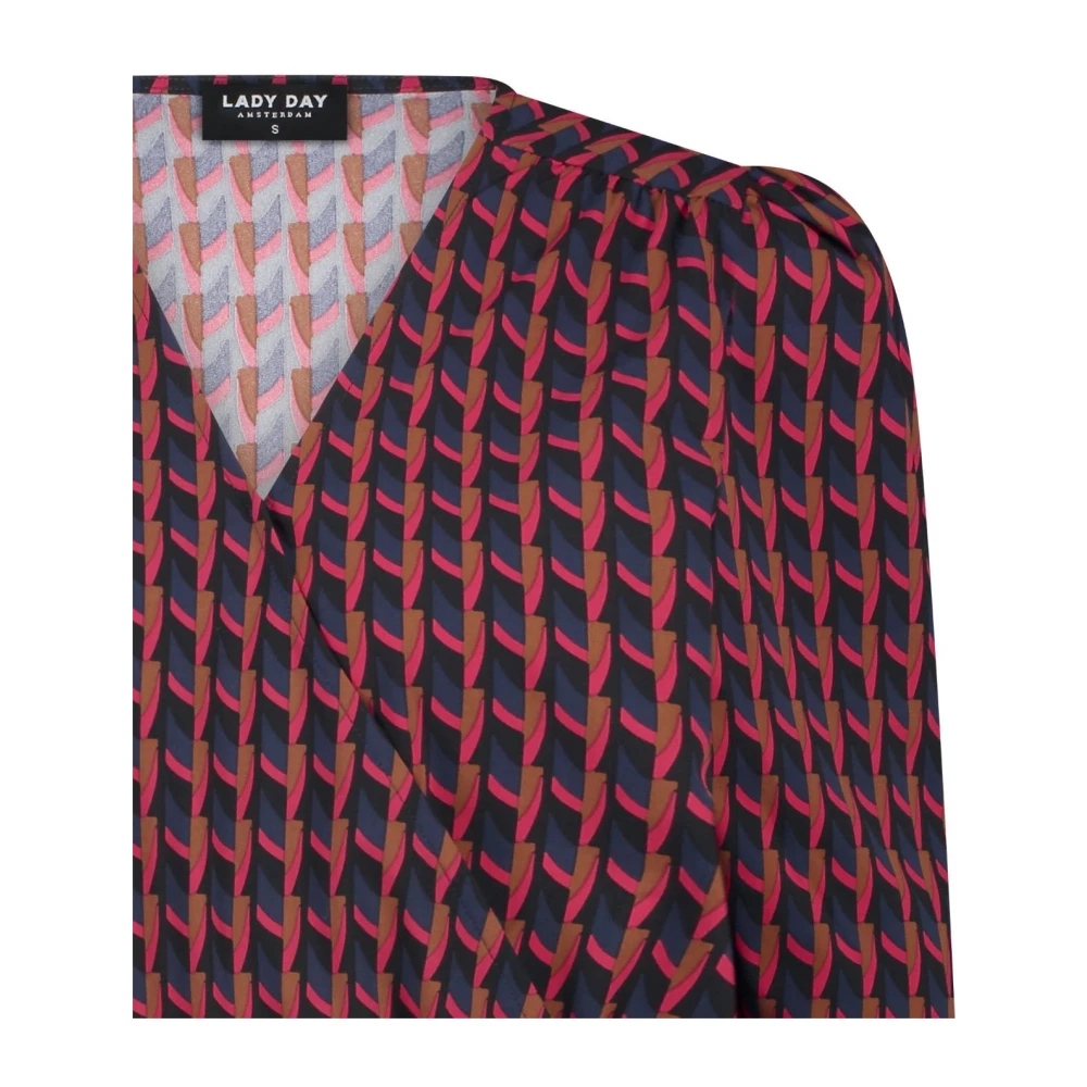 Lady Day Artistic Rood Puff Sleeve Wrap Shirt Red Dames