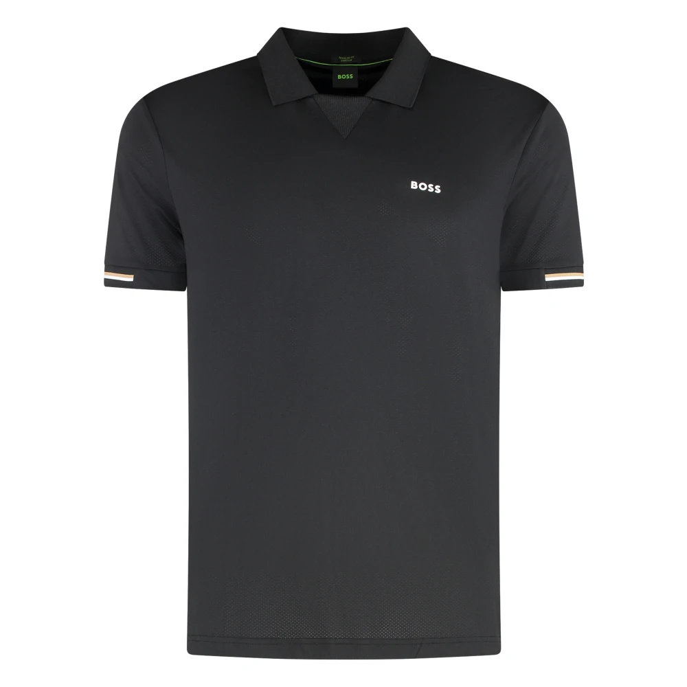 Hugo Men's Black Polo Shirts, Xs, Ribbed Collar Polo Shirt