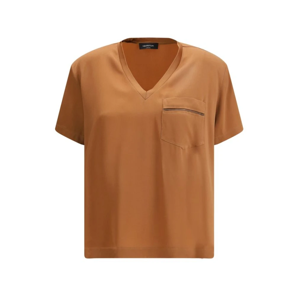 Fabiana Filippi Women's Beige V-Neck Viscose Top - T-Shirts - S - Tops