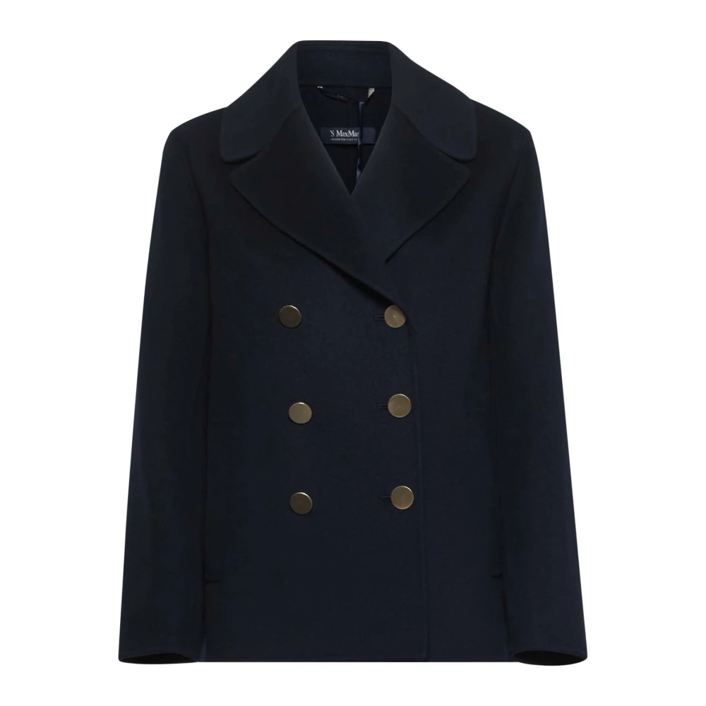 Max Mara Blauwe Wol Double-Breasted Jas Blue Dames