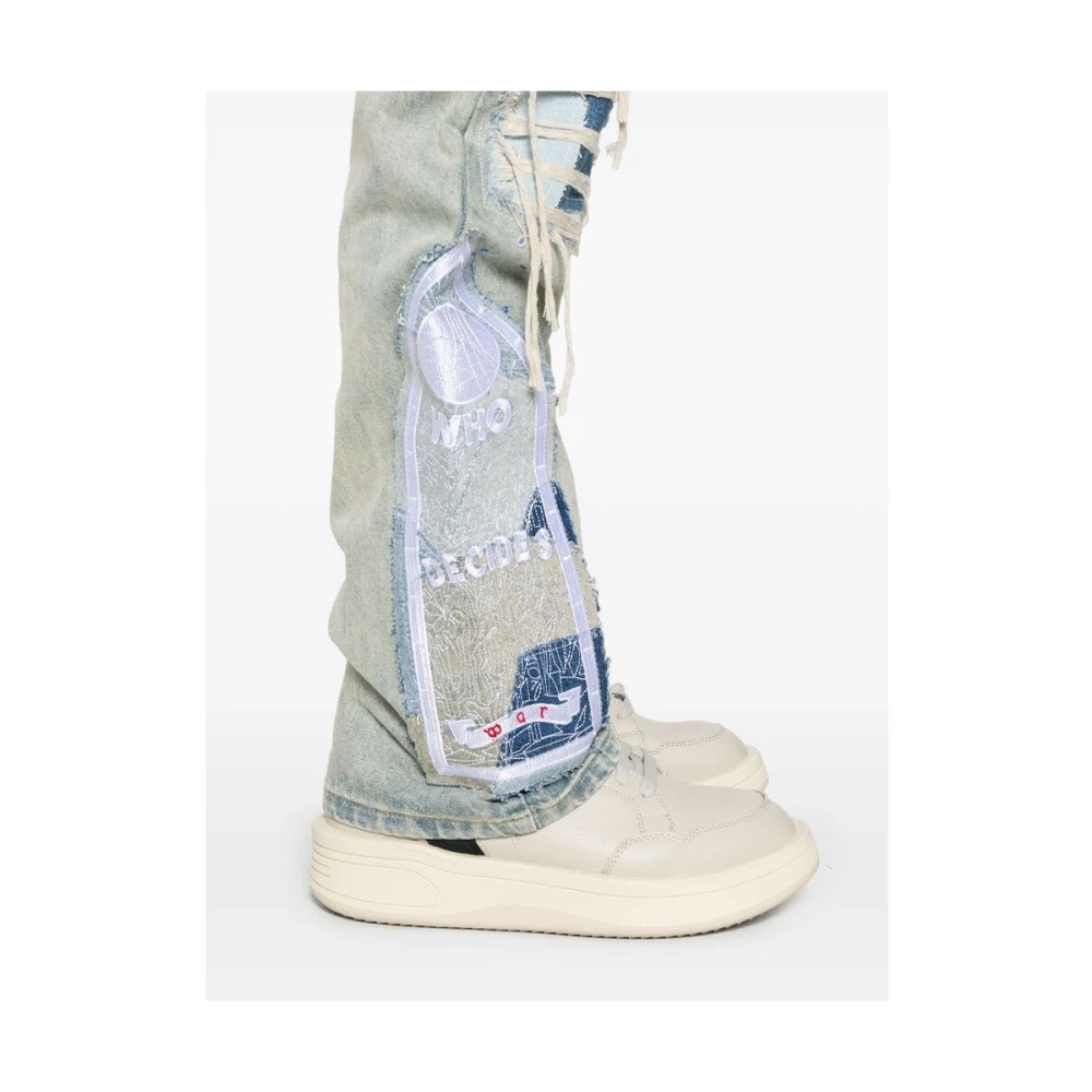 Who Decides War Versleten denim jeans met kristalversiering Blue Heren