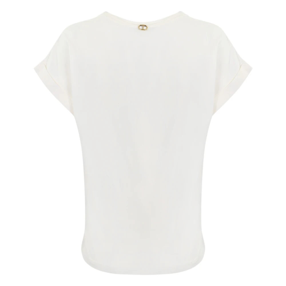 Twinset Wit Katoenen T-shirt met Kant Logo White Dames