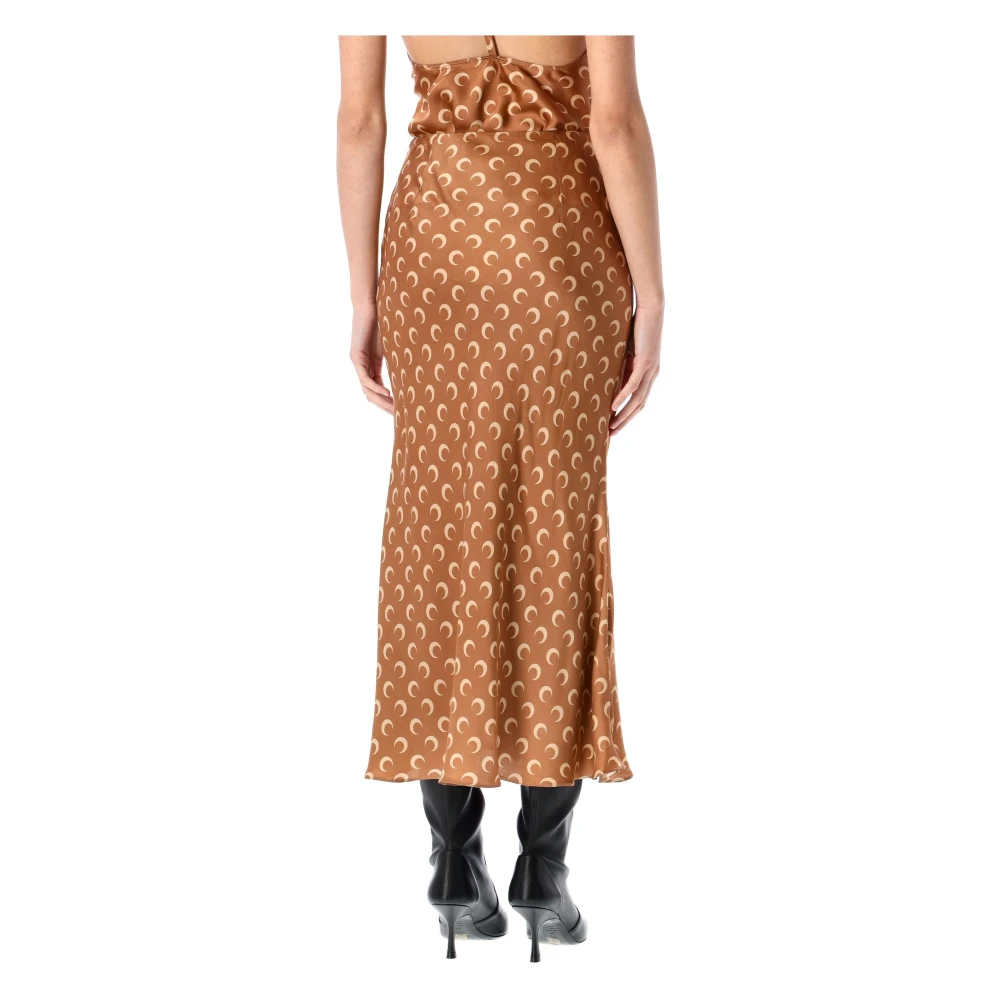 Marine Serre Maan Satijn Midi Rok Donker Camel Brown Dames