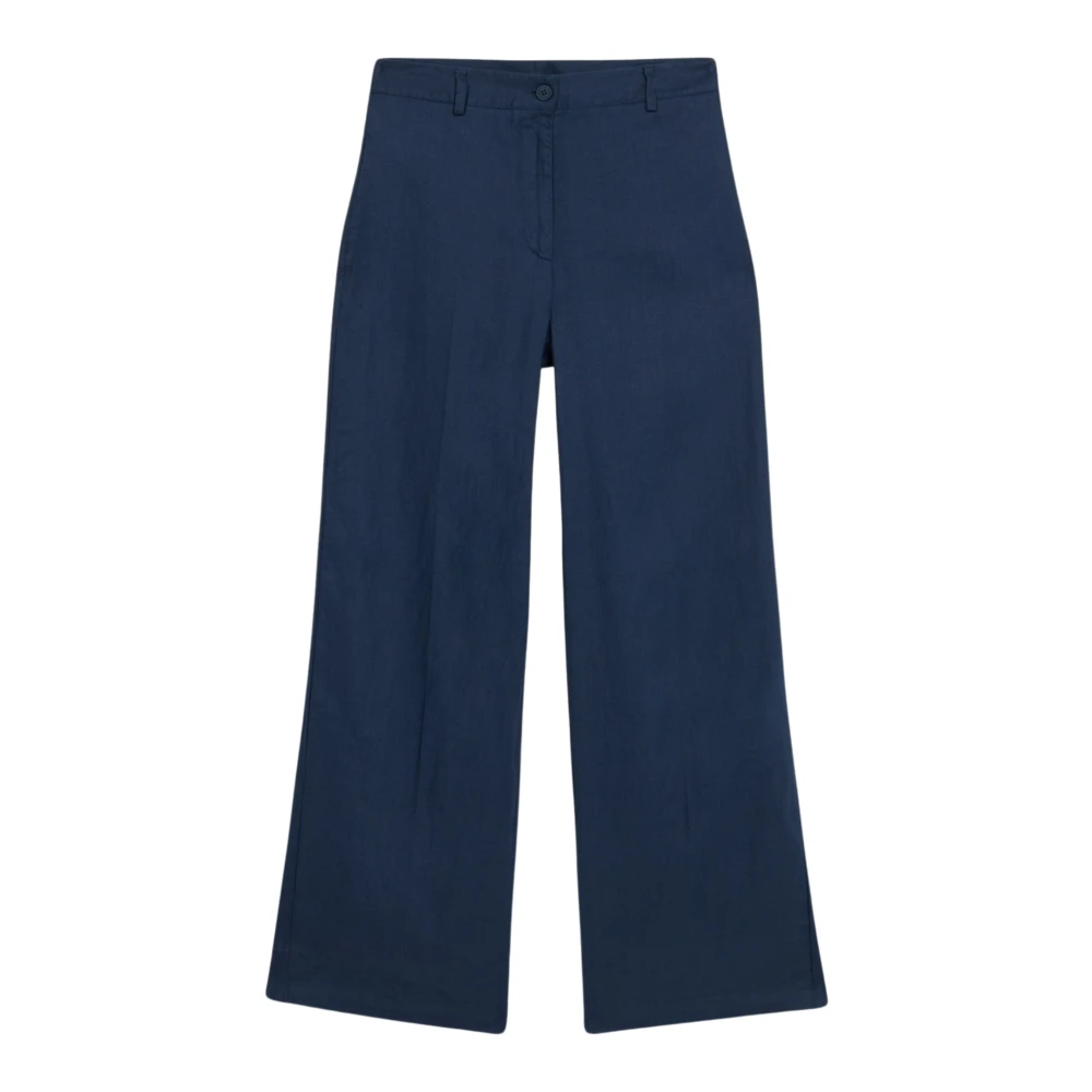 Oltre Wijde Linnen Broek Blue Dames
