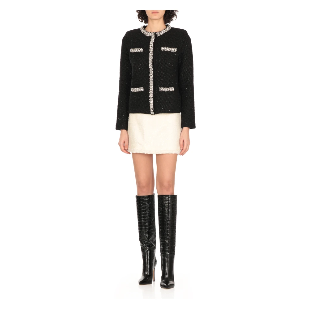 Self Portrait Zwarte wollen blend vest met strass Black Dames