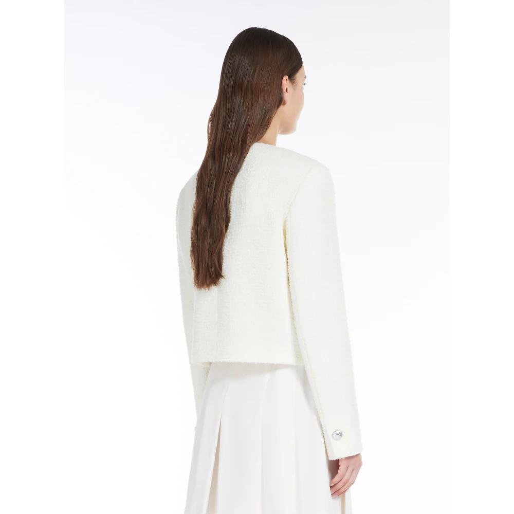 Max Mara Studio Witte Bouclé Kristal Geborduurde Jas White Dames