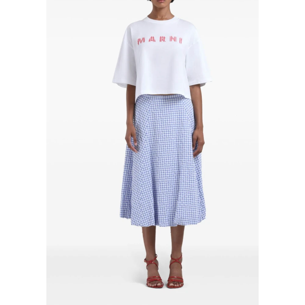 Marni Blauw-Wit Micro Check Rok Blue Dames