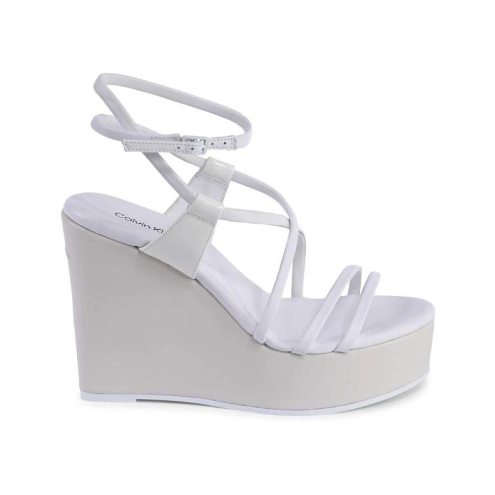Calvin Klein Women's White Leather Wedge Sandals