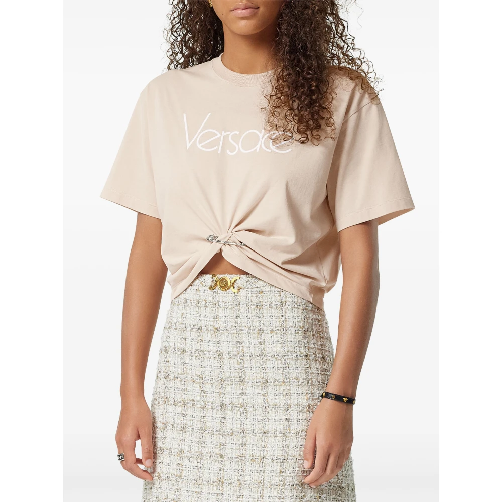 Versace Roze Cropped T-shirt met Logo Print Pink Dames