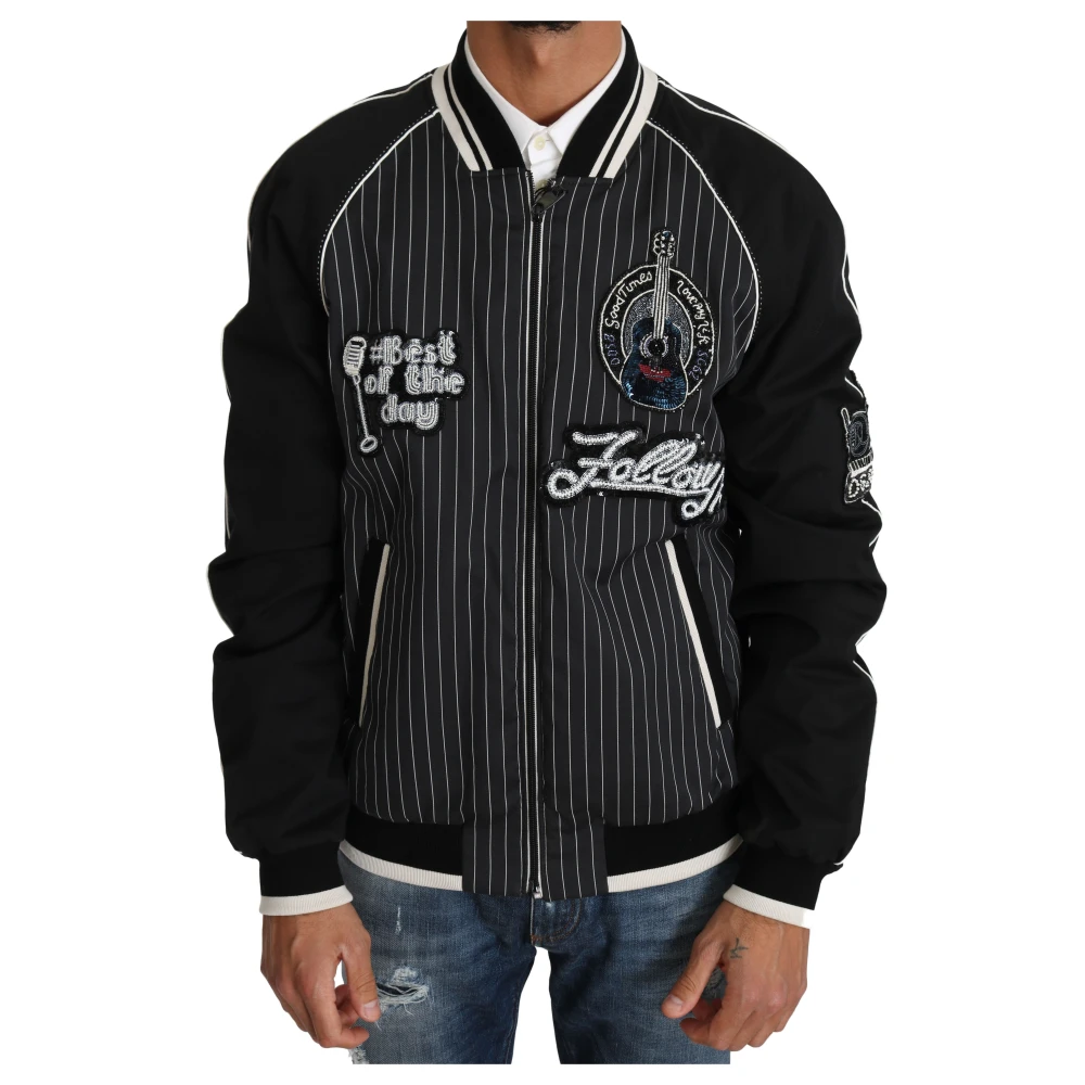 Dolce & Gabbana Men's Black Sequined Beaded Bomber Jacket