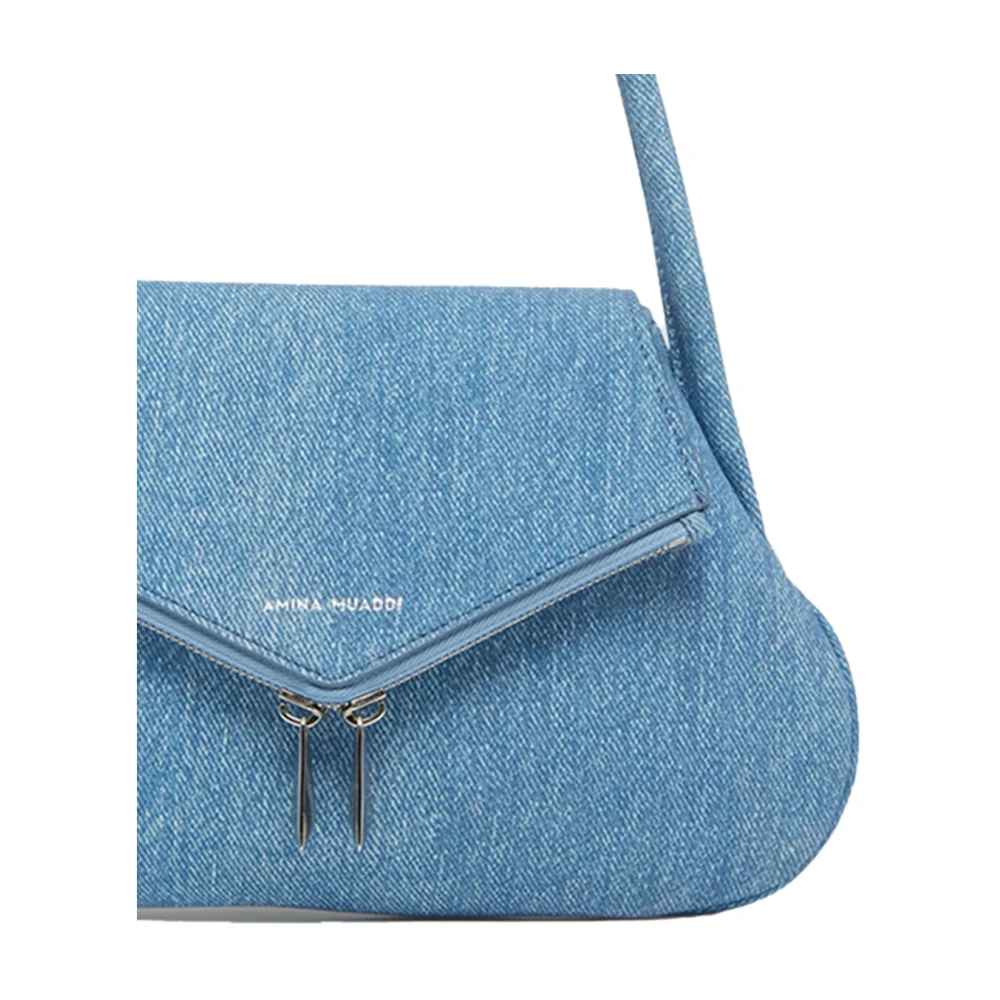 Amina Muaddi Gem Denim Schoudertas Blue Dames