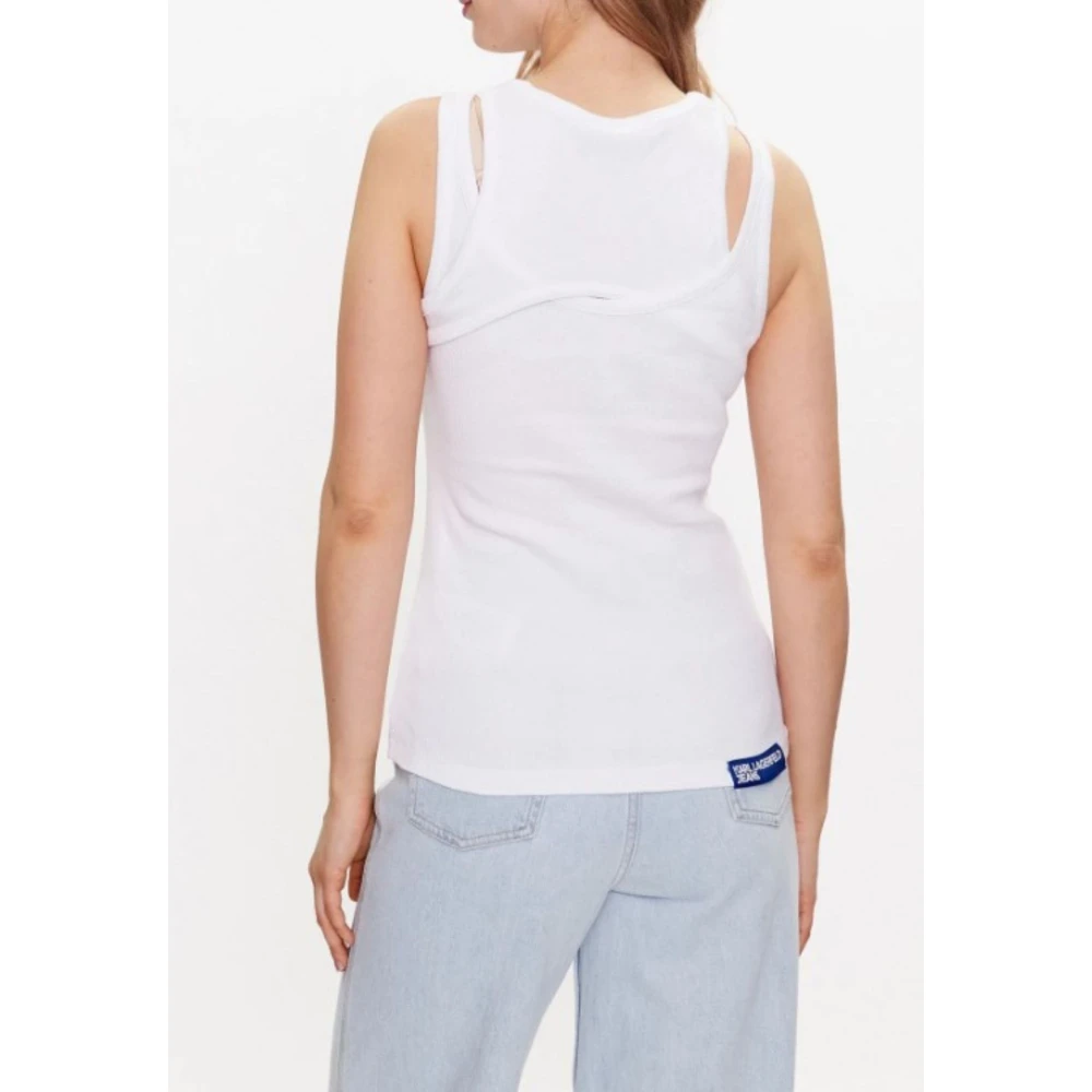Karl Lagerfeld Gelaagde Geribbelde Tanktop White Dames