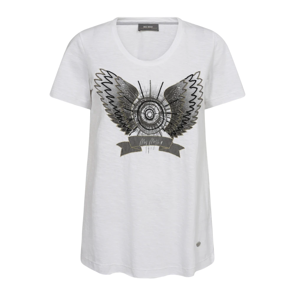 MOS MOSH Geborduurd T-shirt met V-hals White Dames