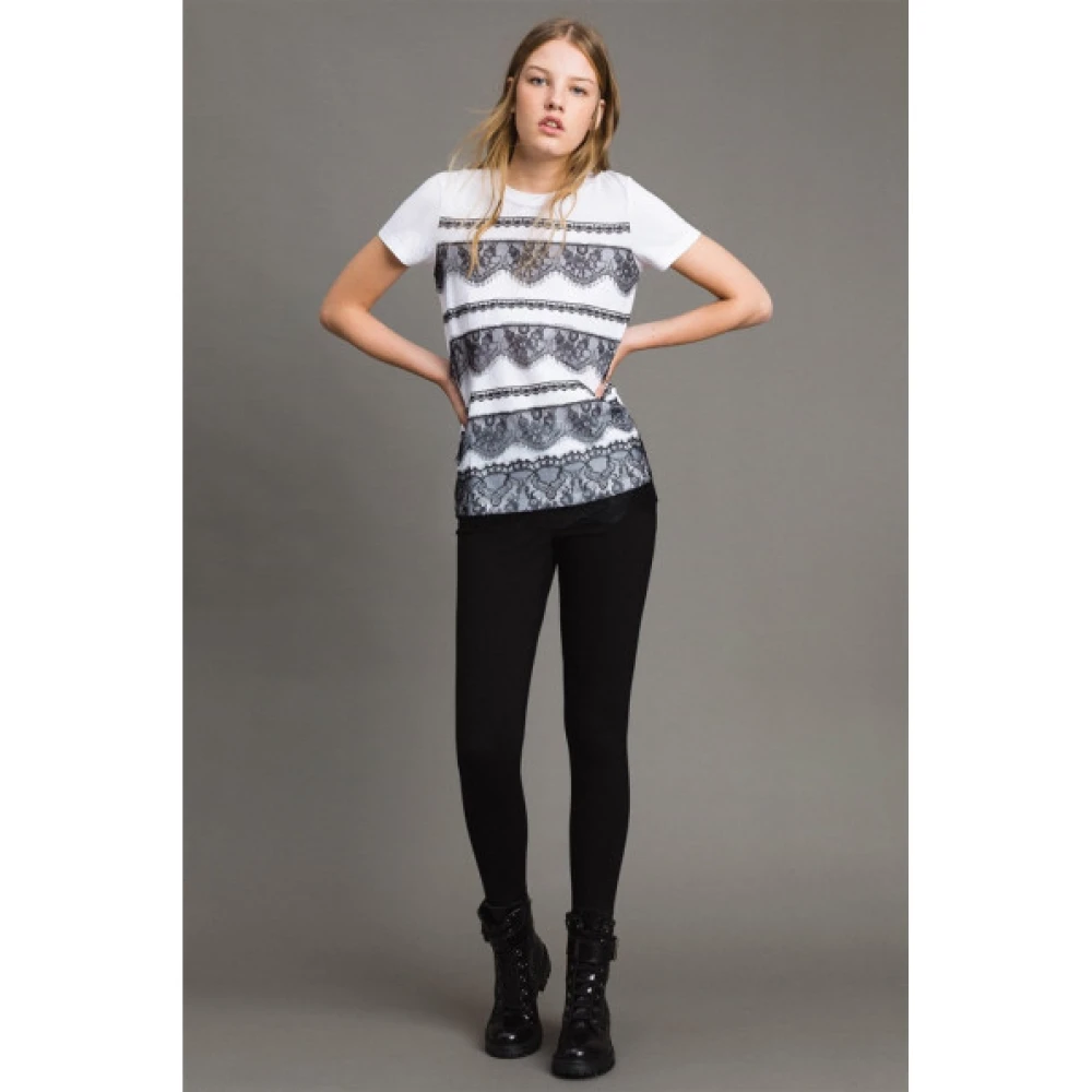 Twinset Geribbelde Leggings met Zijrits Black Dames