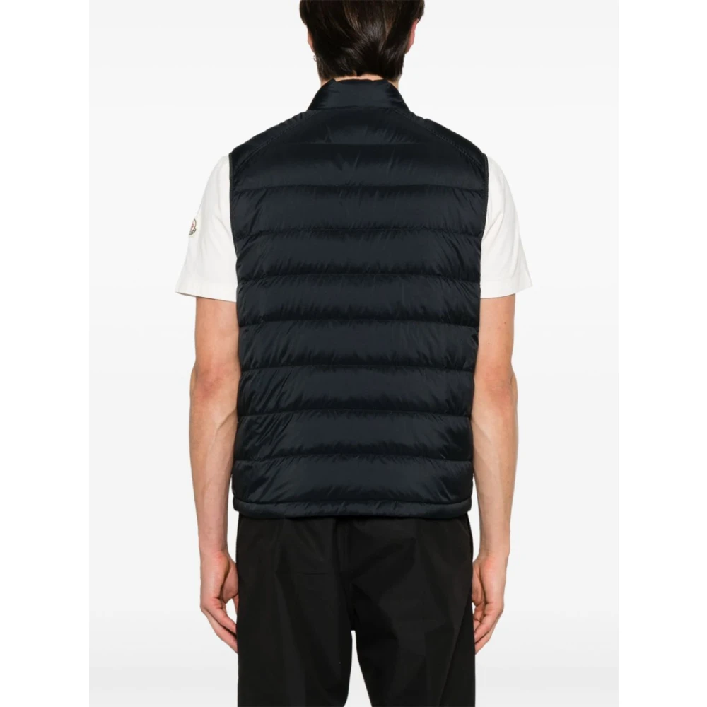 Moncler Blauwe Winterjas Voorkant Rits Sluiting Blue Heren