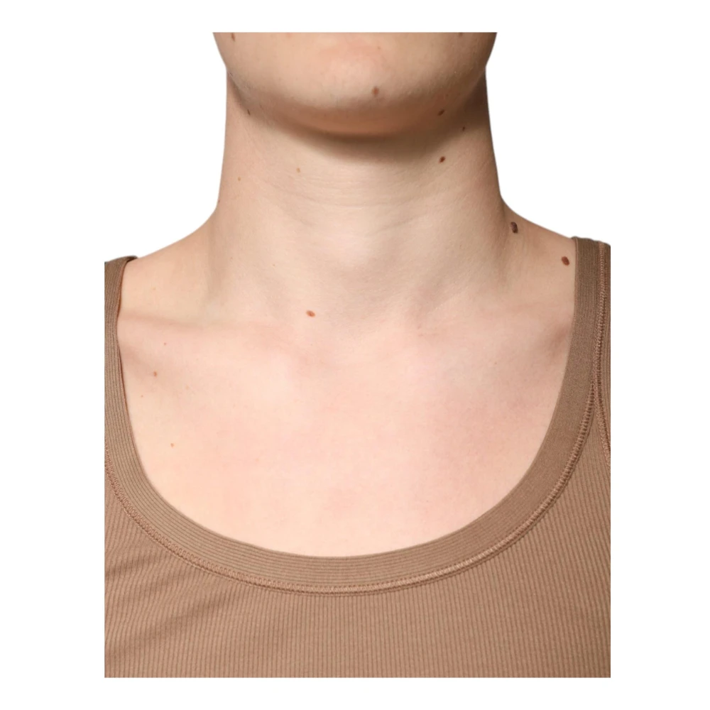 Dolce & Gabbana Bruine Katoenen Tanktop met Logodetail Brown Heren