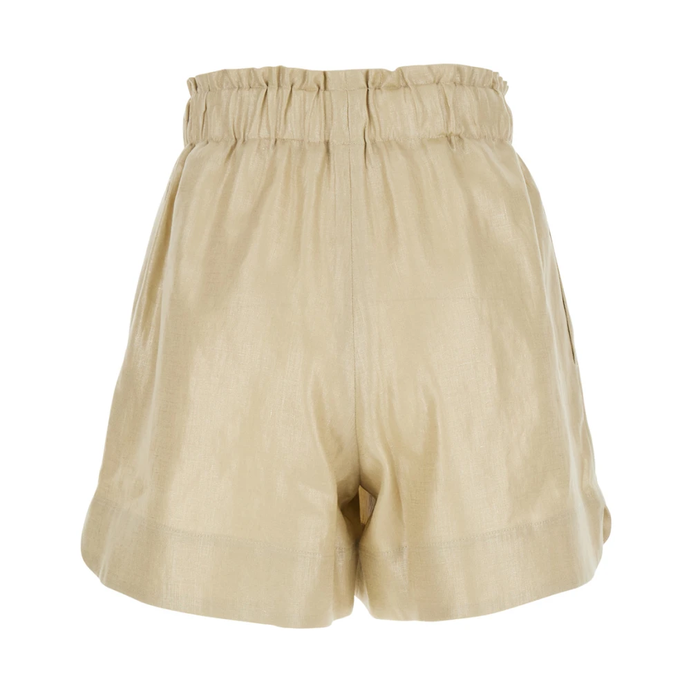 Eleventy Beige Linnen Shorts met Trekkoord in de Taille Beige Dames