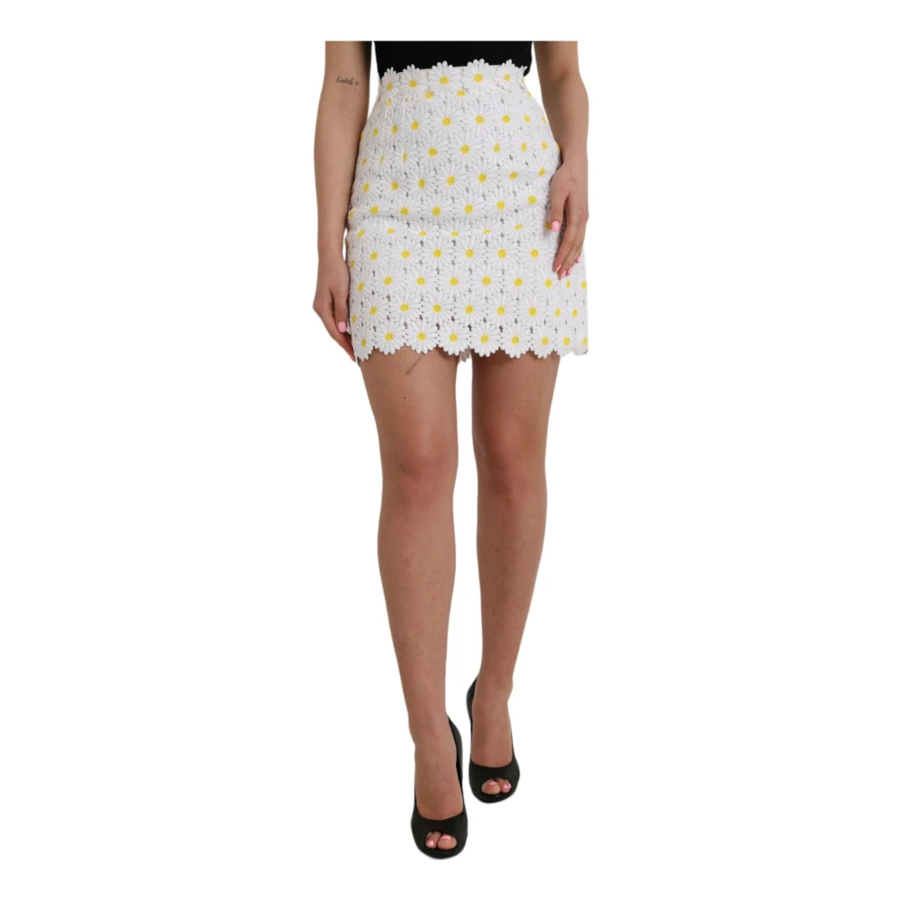 Dolce & Gabbana Bloemen A-lijn Mini Rok Wit White Dames