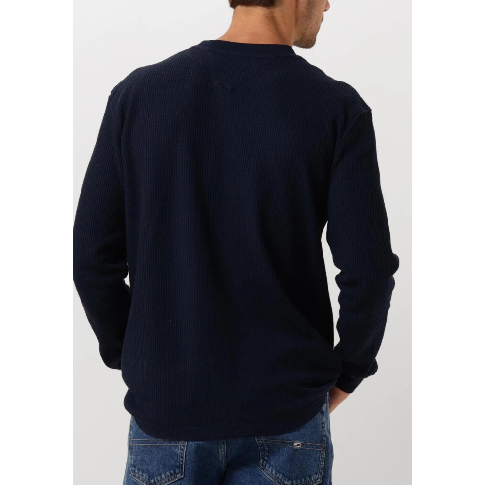Tommy Jeans Blauwe Wafel L S Tee Trui Blue Heren