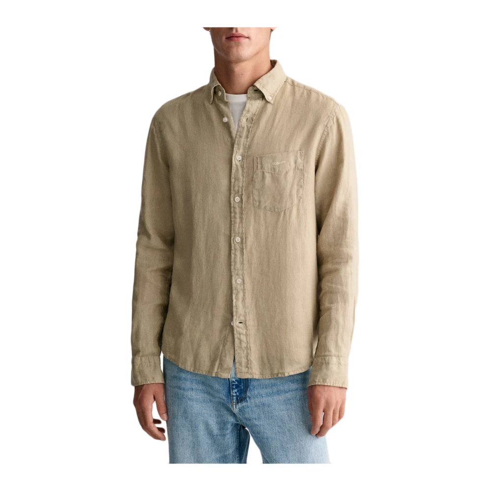 Gant Färgad Linneskjorta Beige, Herr