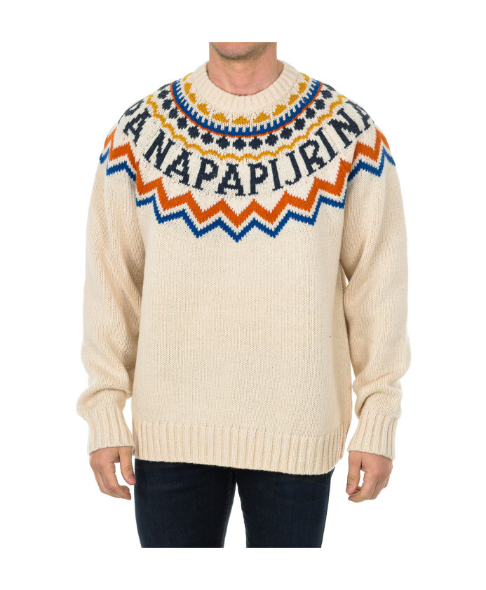 pull-beige-multicolore-col-rond