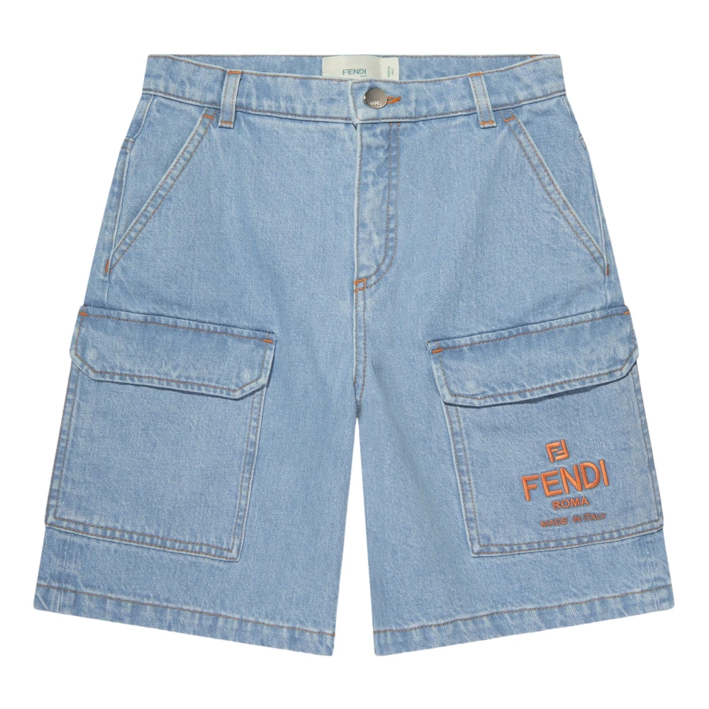Fendi Men's Blue Logo Denim Shorts