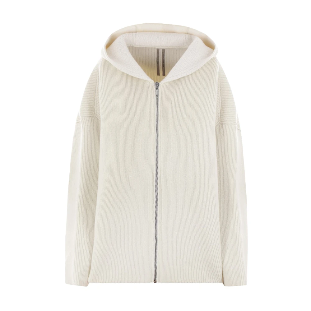 Rick Owens Hooded wollen trui met rits Beige Dames