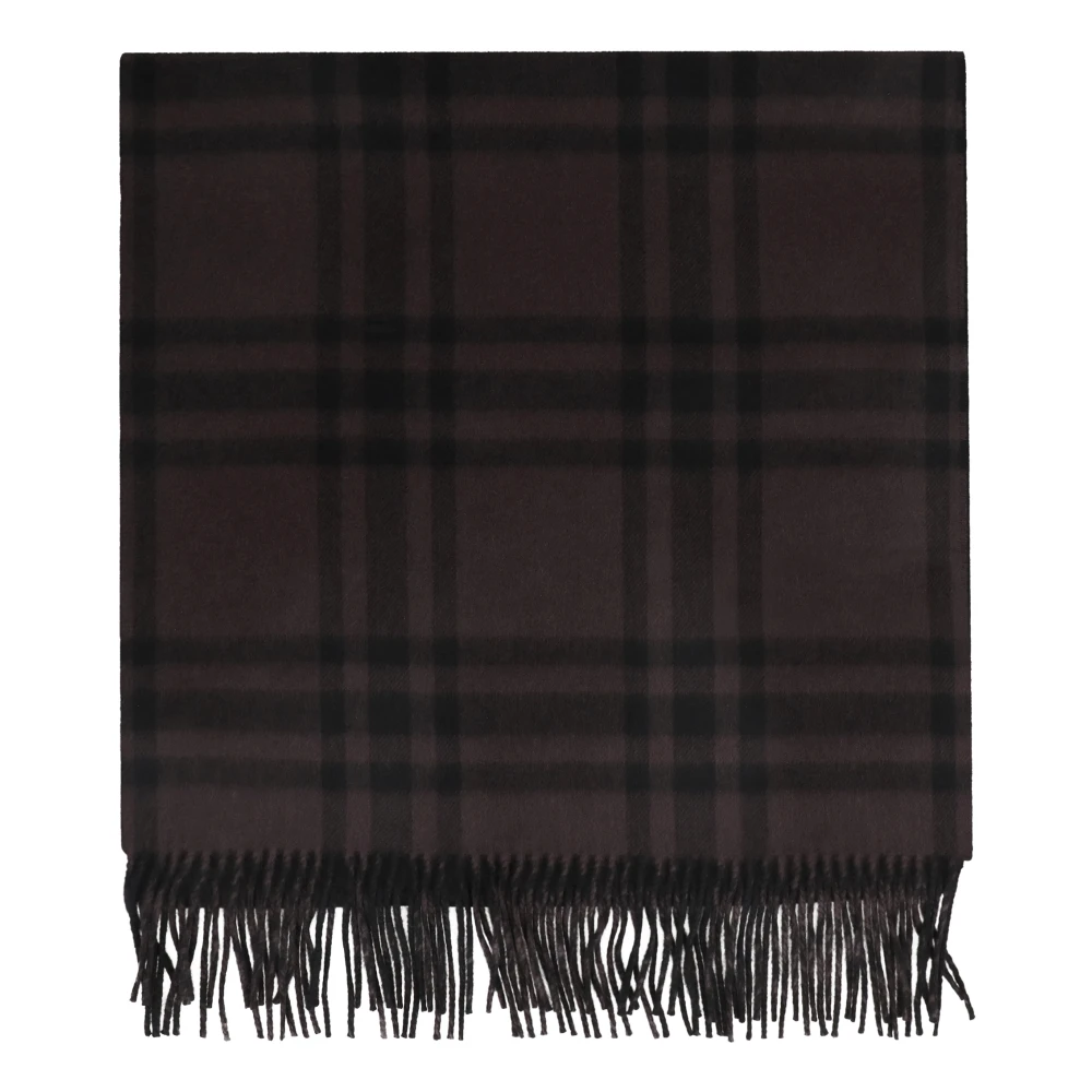 Burberry Women's Gray Winter Scarves, One Size, Checked Cashmere Scarf With Fringed Hemline