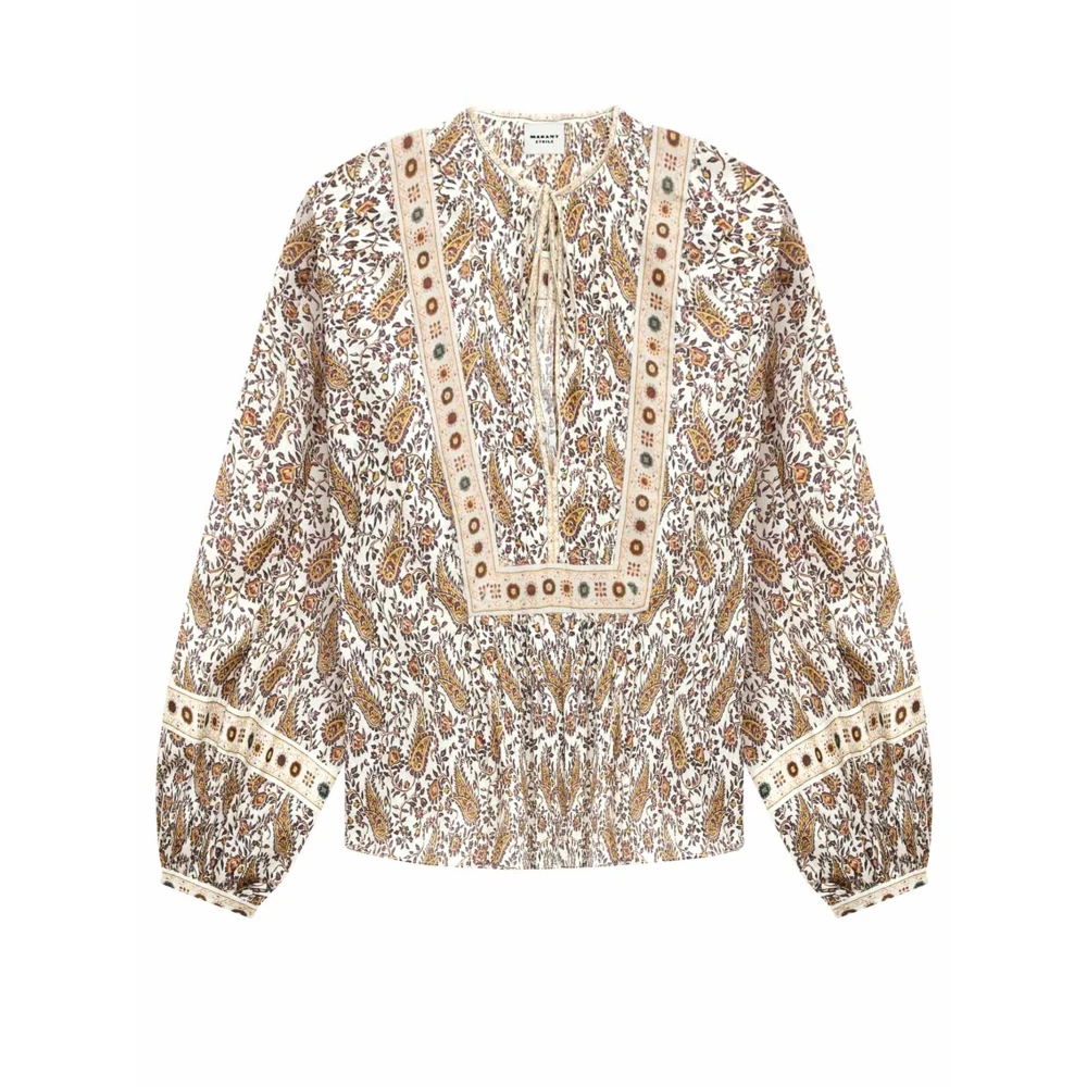Isabel Marant Étoile Gedrukte katoenen blouse met verzamelde details Multicolor Dames
