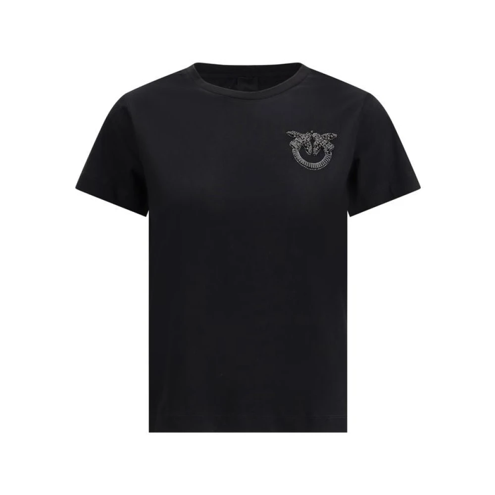 Pinko T-Shirts, Female, Xs, Embroidered Logo T-Shirt Black